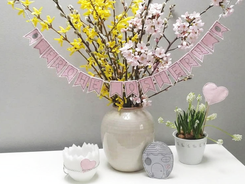 Preview: Mini Wimpelkette Frohe Ostern - ITH-Stickdatei